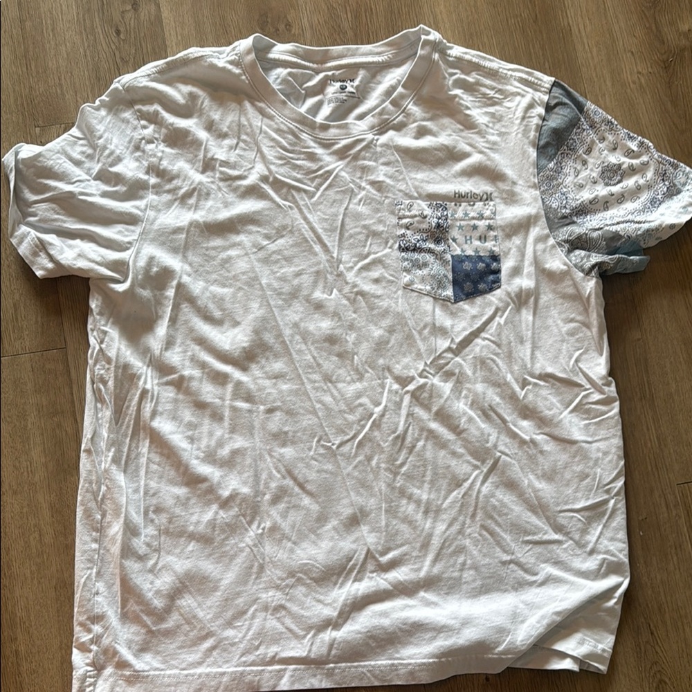 Hurley White and Blue Patchwork Short Sleeve Tee